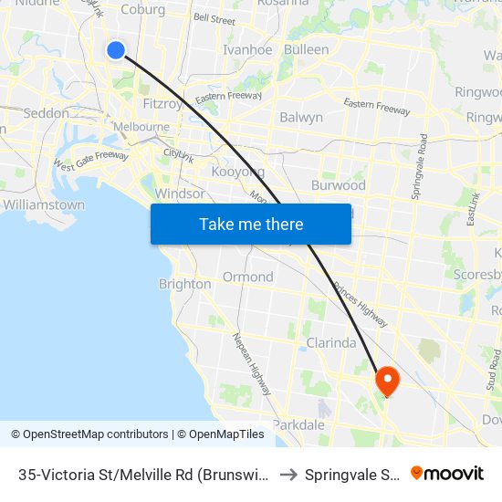 35-Victoria St/Melville Rd (Brunswick West) to Springvale South map