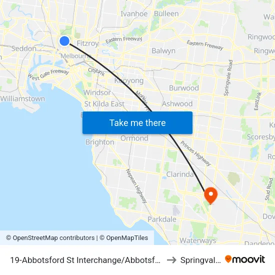Abbotsford St Interchange/Abbotsford St #19 to Springvale South map