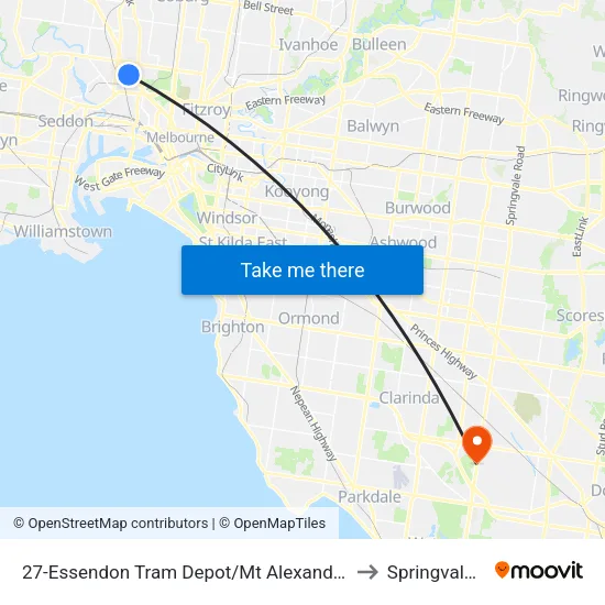Essendon Tram Depot/Mt Alexander Rd #27 to Springvale South map