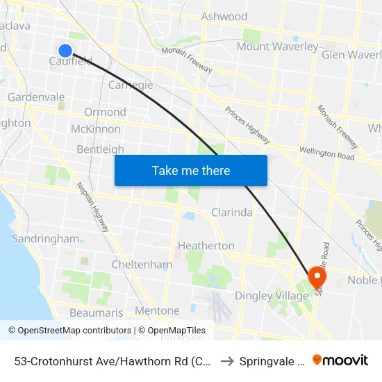 Crotonhurst Ave/Hawthorn Rd #53 to Springvale South map