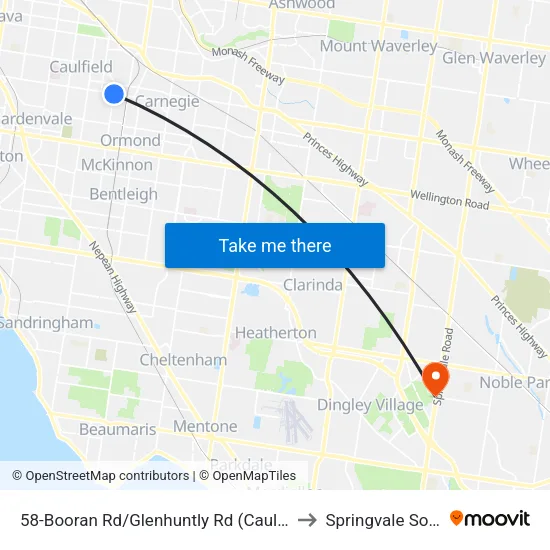 Booran Rd/Glenhuntly Rd #58 to Springvale South map
