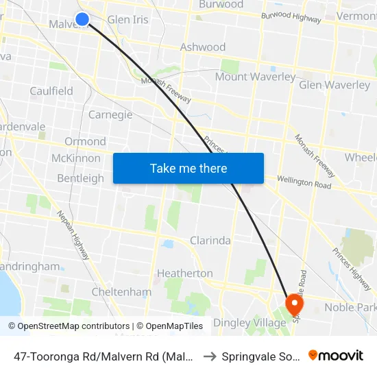 Tooronga Rd/Malvern Rd #47 to Springvale South map