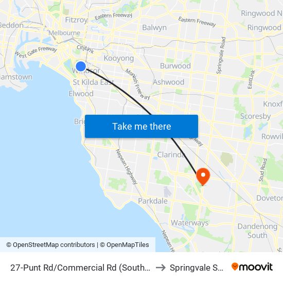 27-Punt Rd/Commercial Rd (South Yarra) to Springvale South map
