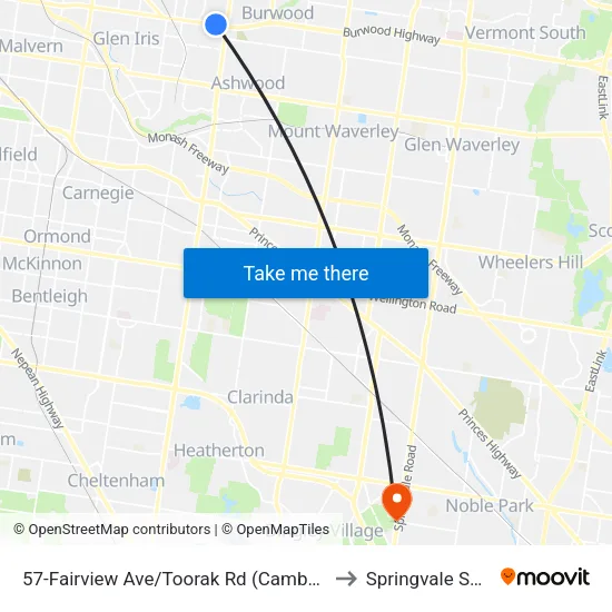 Fairview Ave/Toorak Rd #57 to Springvale South map