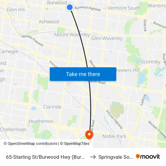 Starling St/Burwood Hwy #65 to Springvale South map