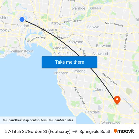 57-Titch St/Gordon St (Footscray) to Springvale South map