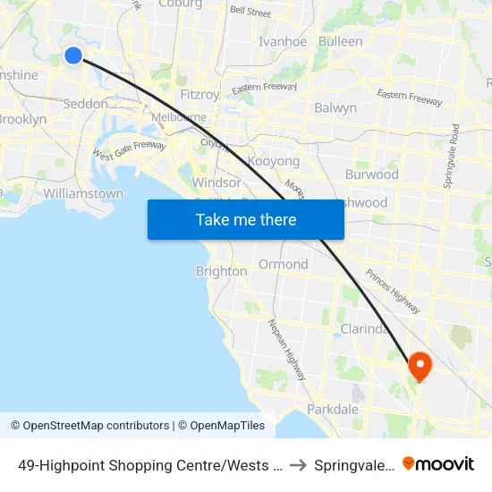 Highpoint Shopping Centre/Wests Rd #49 to Springvale South map