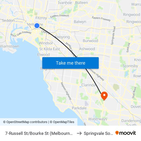 7-Russell St/Bourke St (Melbourne City) to Springvale South map