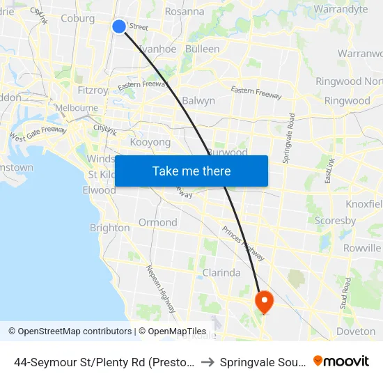 Seymour St/Plenty Rd #44 to Springvale South map