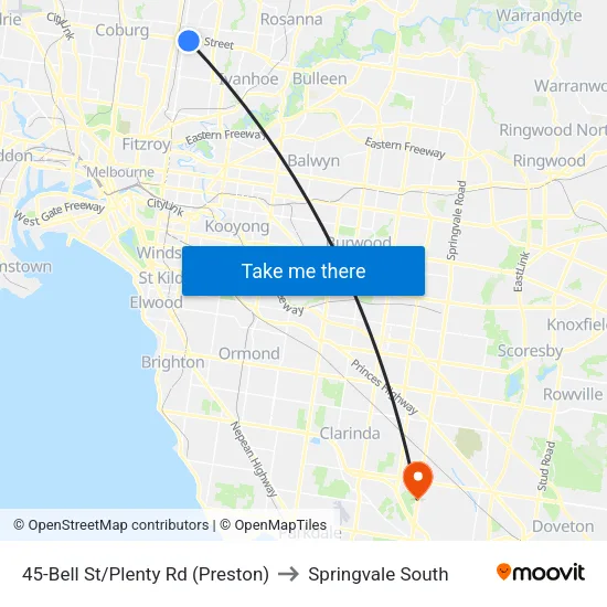 Bell St/Plenty Rd #45 to Springvale South map