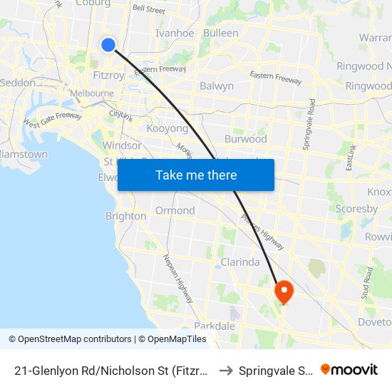 21-Glenlyon Rd/Nicholson St (Fitzroy North) to Springvale South map