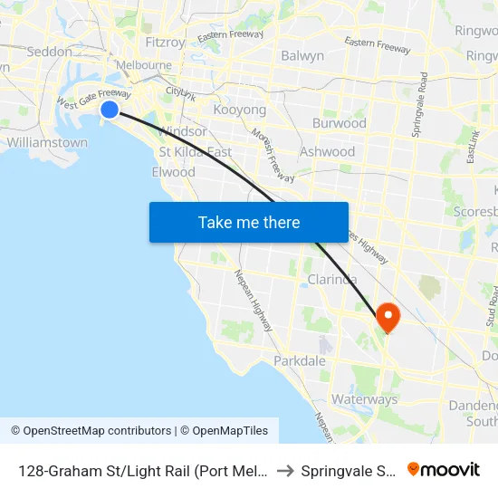 Graham St/Light Rail #128 to Springvale South map