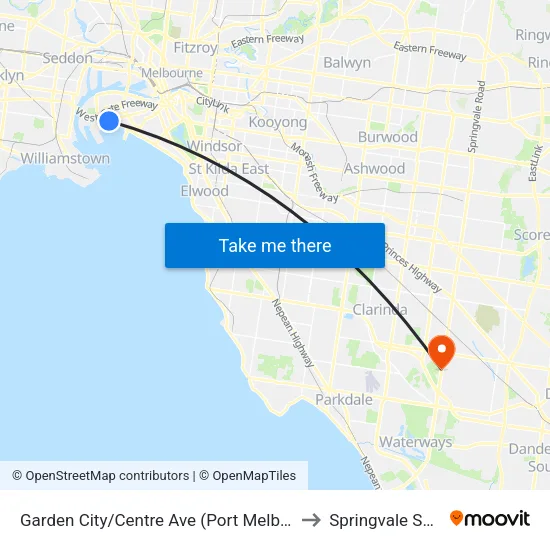 Garden City/Centre Ave to Springvale South map