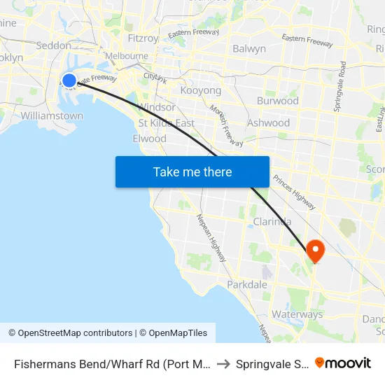 Fishermans Bend/Wharf Rd to Springvale South map