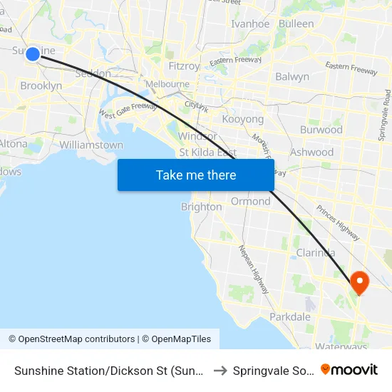 Sunshine Station/Dickson St to Springvale South map