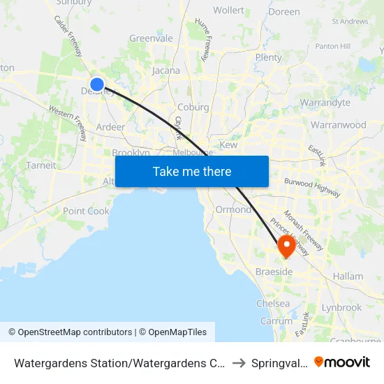 Watergardens Station/Watergardens Circuit Rd to Springvale South map