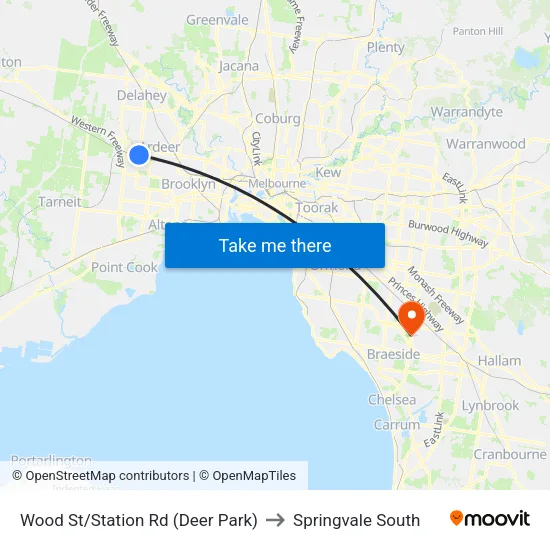 Wood St/Station Rd to Springvale South map