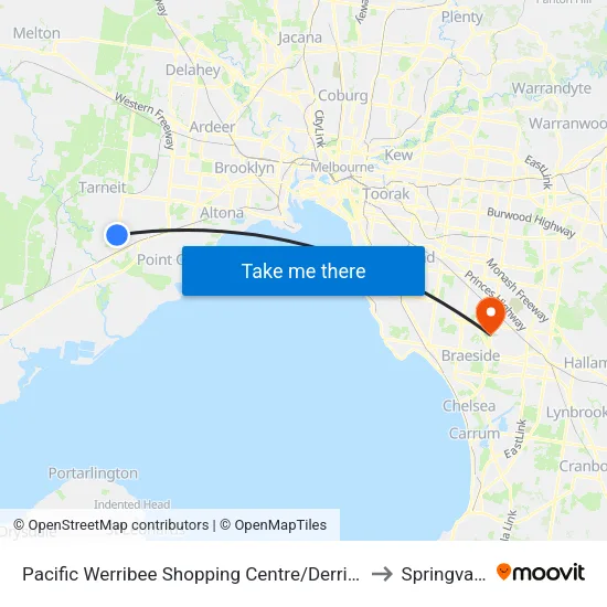 Pacific Werribee Shopping Centre/Derrimut Rd to Springvale South map