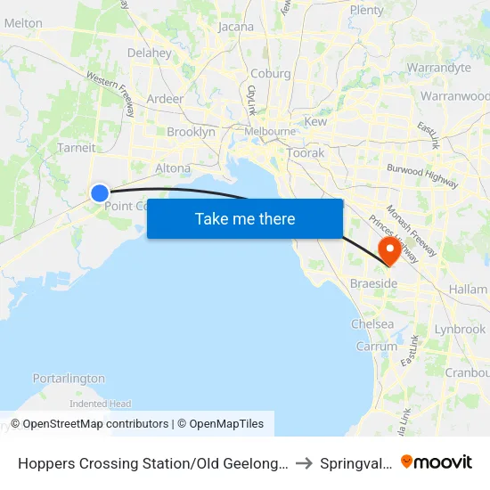 Hoppers Crossing Station/Old Geelong Rd to Springvale South map