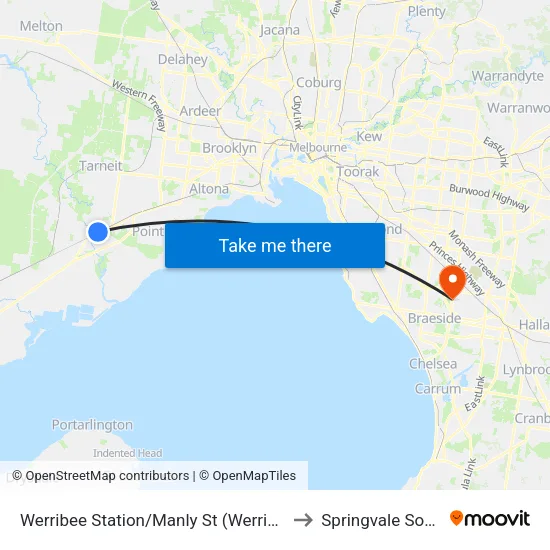 Werribee Station/Manly St to Springvale South map