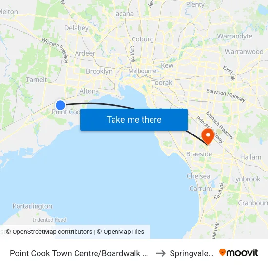 Point Cook Shopping Centre/Boardwalk Bvd to Springvale South map
