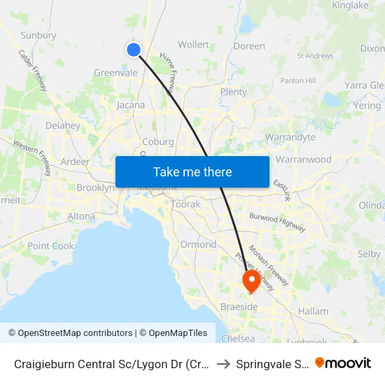 Craigieburn Central Sc/Lygon Dr to Springvale South map