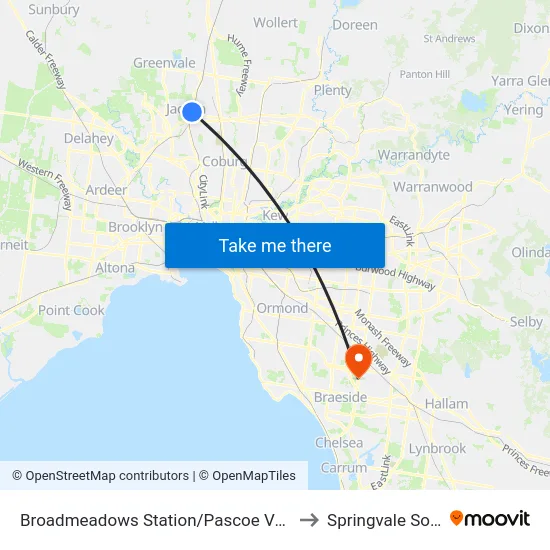 Broadmeadows Station/Pascoe Vale Rd to Springvale South map