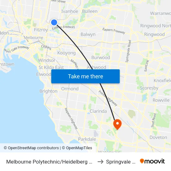 Melbourne Polytechnic/Heidelberg Rd to Springvale South map