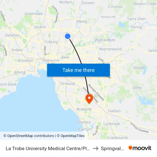 La Trobe University Medical Centre/Plenty Rd to Springvale South map