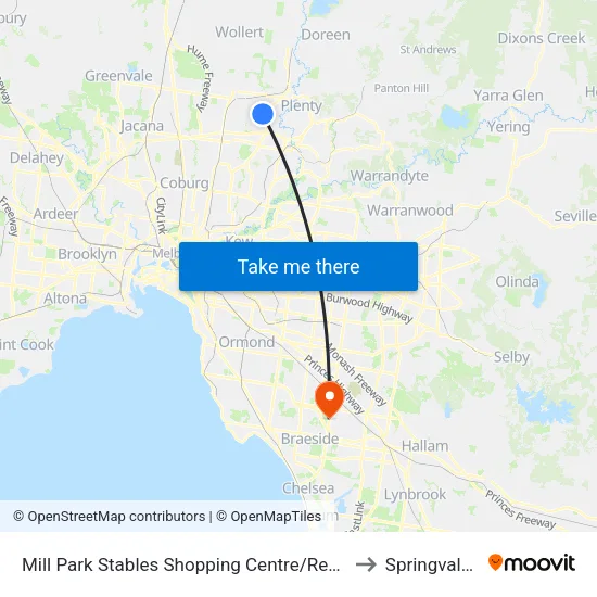 Mill Park Stables Shopping Centre/Redleap Ave to Springvale South map