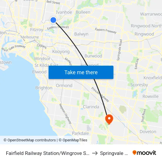 Fairfield Station/Wingrove St to Springvale South map