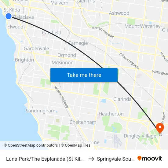 Luna Park/The Esplanade to Springvale South map