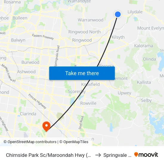 Chirnside Park Sc/Maroondah Hwy to Springvale South map