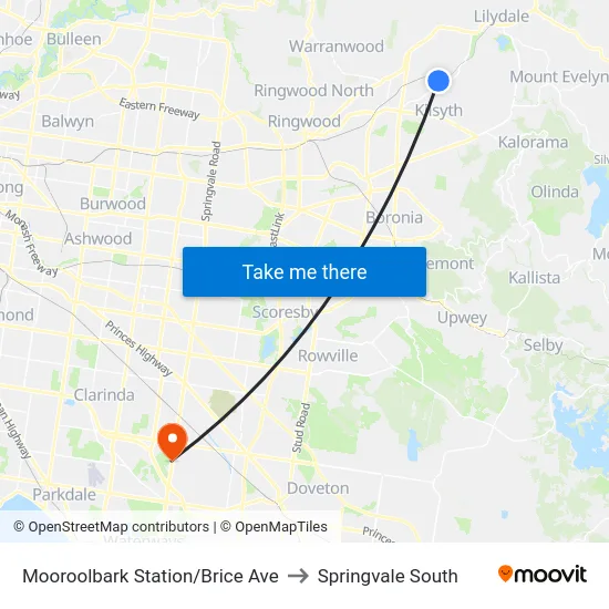 Mooroolbark Station/Brice Ave to Springvale South map