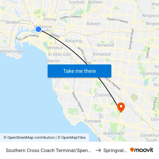 Southern Cross Coach Terminal/Spencer St to Springvale South map