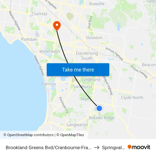 Brookland Greens Bvd/Cranbourne-Frankston Rd to Springvale South map
