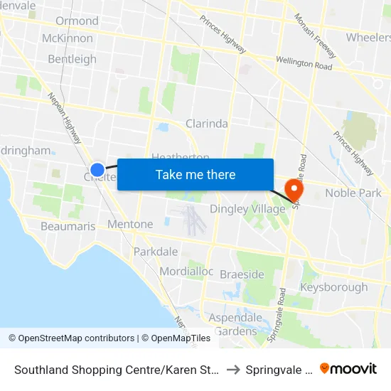 Southland Shopping Centre/Karen St to Springvale South map