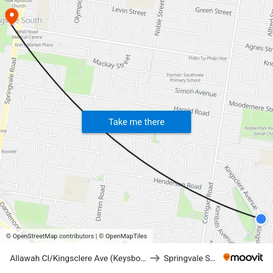 Allawah Cl/Kingsclere Ave to Springvale South map