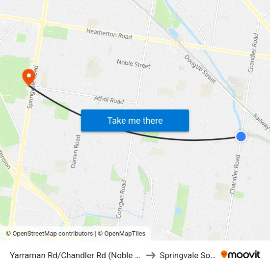 Yarraman Rd/Chandler Rd to Springvale South map