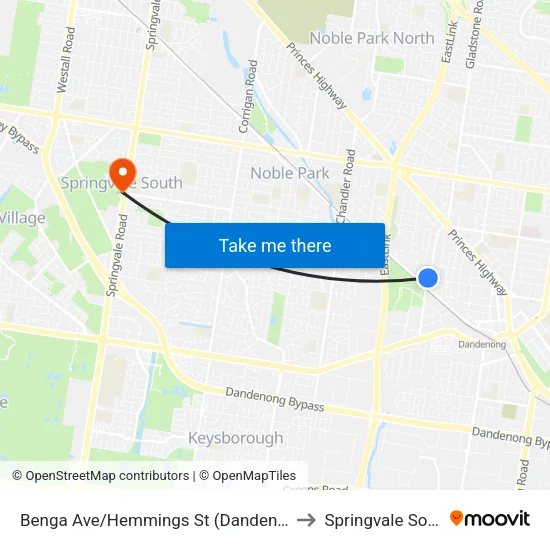 Benga Ave/Hemmings St to Springvale South map