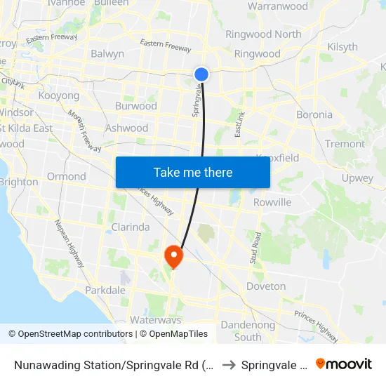 Nunawading Station/Springvale Rd to Springvale South map