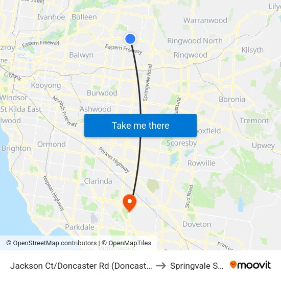 Jackson Ct/Doncaster Rd to Springvale South map