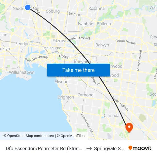 Dfo Essendon/Perimeter Rd to Springvale South map