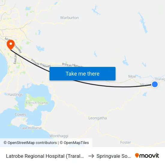 Latrobe Regional Hospital to Springvale South map