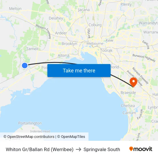 Whiton Gr/Ballan Rd to Springvale South map
