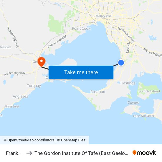 Frankston to The Gordon Institute Of Tafe (East Geelong Campus) map
