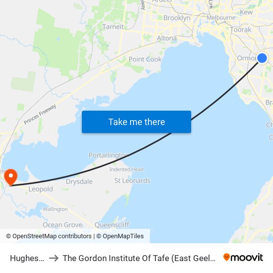 Hughesdale to The Gordon Institute Of Tafe (East Geelong Campus) map