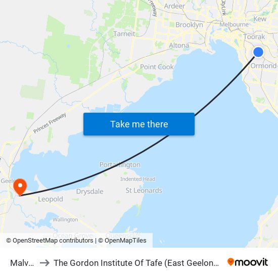 Malvern to The Gordon Institute Of Tafe (East Geelong Campus) map