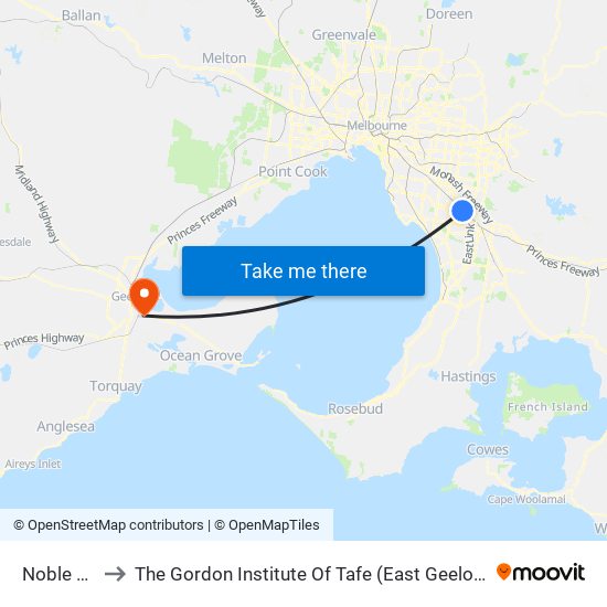 Noble Park to The Gordon Institute Of Tafe (East Geelong Campus) map