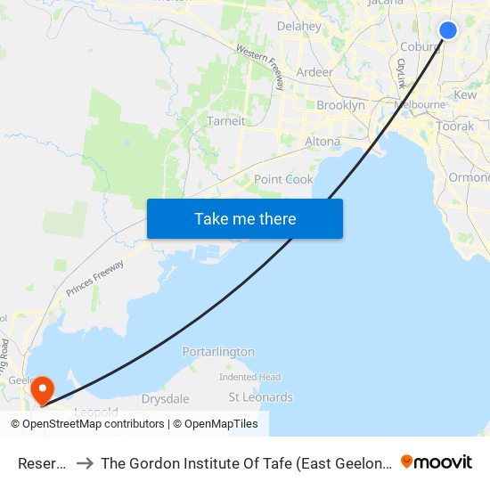 Reservoir to The Gordon Institute Of Tafe (East Geelong Campus) map